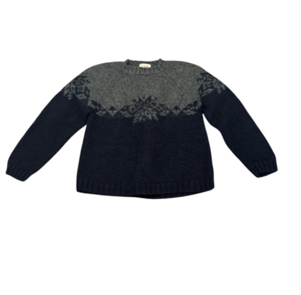 J. Crew Blue Wool Hand Knit Snowflake Sweater Sz M